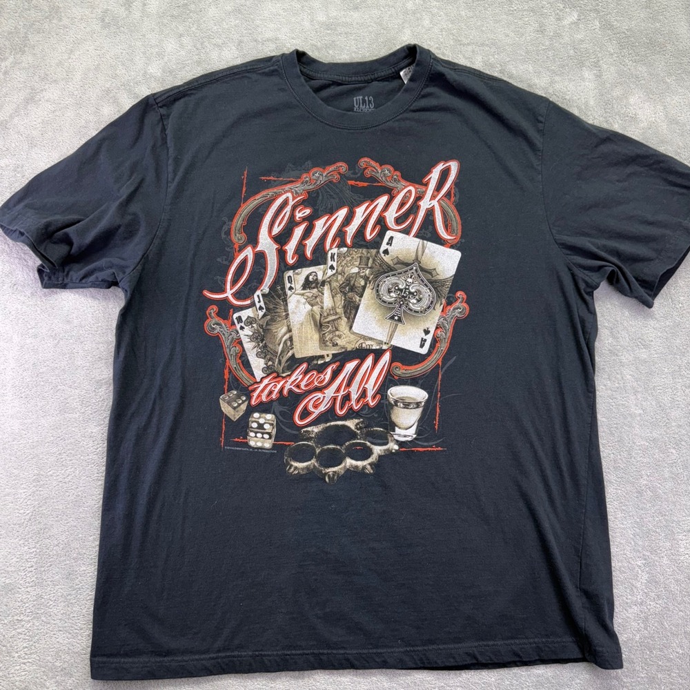 UL13 Alchemy Sinner Takes All Graphic T-Shirt Men's Size 2XL Punk Biker‎